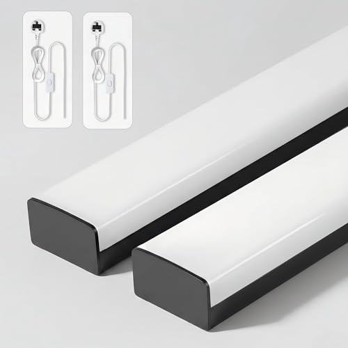 Full-Screen LED Batten Light 5FT, Linkable Plug in Ceiling Light, 45W 5050lm 3000K/4000K/6500K (Warm/Natural/Cool White) Selectable, LED Strip for Garage Office Living Room Kitchen (Black, 2-Pack)