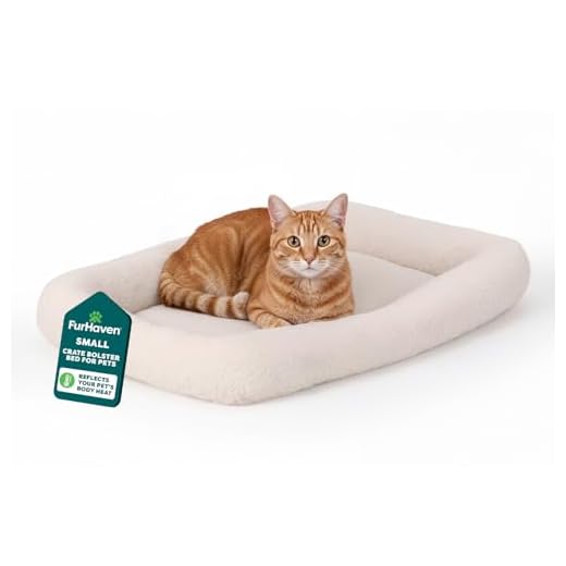 FurHaven Dog Bed for Extra Small Dogs & Cats, Bolster Crate Pad with Soft Supportive Base for Carriers & Kennels, Machine Washable, Extra Small, Sherpa Fleece, Cream