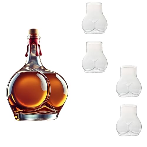 Decantador Whisky - 300ML Arte Estatua, Esculturas Decorativas De Botellas De Licor Talladas En 3D Con Forma De Melocotón, Con Copa De Vino De 4 En Forma De Melocotón, Decantador De Whisky(B+4 cups)