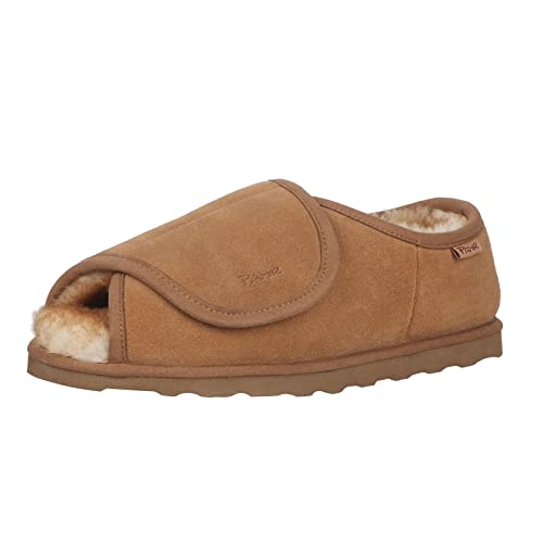 PAMIR Men's Ajustable Sheepskin Open Toe Slippers with Memory Foam Indoor Outdoor