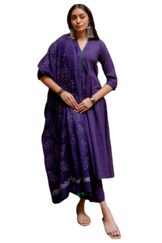 Image of GoSriKi Women's Rayon Blend Solid Anarkali Kurta with Pant & Dupatta