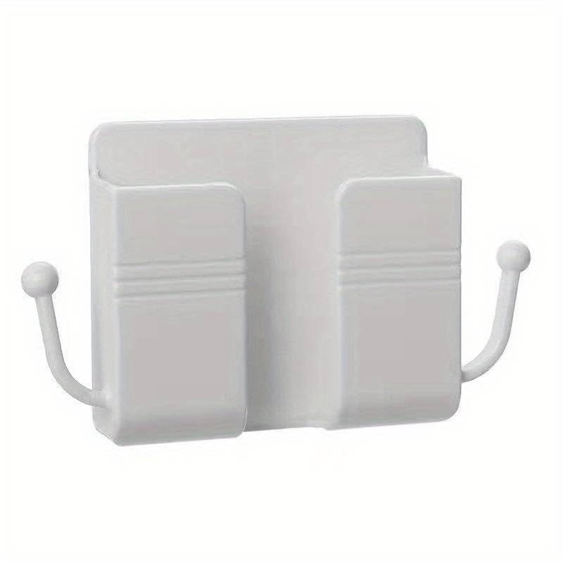 Soporte de pared para teléfono/mando a distancia, adhesivo fuerte y agujero para cable de carga de datos, ganchos para colgar, base de carga multiusos para habitación/ducha/inodoro, compatible con