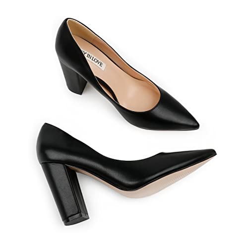Image of JOY IN LOVE Chunky Heels for Women Pointed Toe Pumps | 3.5 inch High Block Heels, Work Pumps, Party Dress Shoes