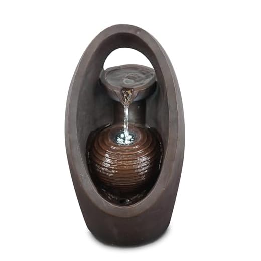 GEEZY Garden Water Feature – Oval Fountain with LED Lights – Mains Powered, Self-Contained, Indoor & Outdoor – Easy Setup, Relaxing & Cascading – Great for Garden, Home, Patio & Balcony Decor