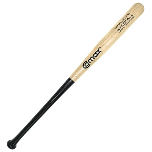 COMAX Bat de Beisbol de Madera Durable y Resistente, Fabricado con Fresno Mexicano y Recubierto en Resina de Alta Calidad, con Perilla y Mango Estándar, Barril...