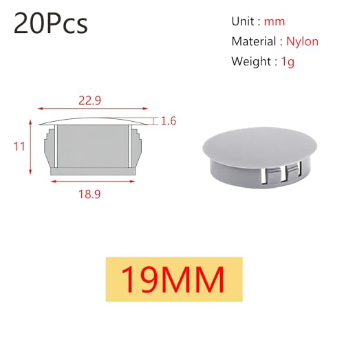 Qrity 20 PCS Plastic Button Plugs, 19mm Round Drill Hole Cover Caps, Snap on Type, Furniture Hole Caps, Grey - Image 2