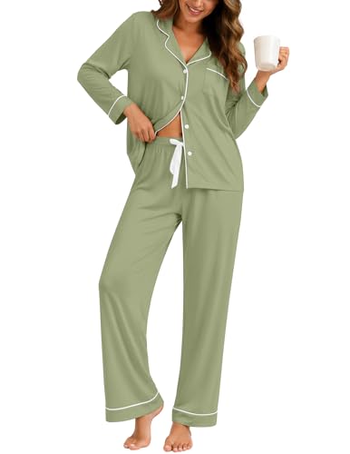 Image of ZMJ Womens Pajamas Sets 2 Piece Long Sleeve and Pant Pj Sets Button Up Sleepwear