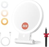 Auxmir Kosmetikspiegel mit Beleuchtung, 30X/1X Doppelseitig Schminkspiegel mit Licht, Dimmbar...