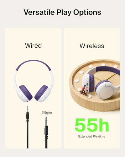 Image of Belkin SoundForm Mini 2 Wireless Kids Bluetooth Headphones - On-Ear Earphones w / 55H Battery Life, 85dB Safe Volume Limit, Built-in Microphone - Toddler Headphones for iPad, Tablet, School, Travel