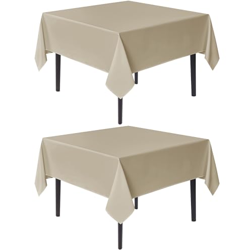 Image of sancua Natural Square Tablecloth 60x60 Inch Fabric Card Table Cloth, 2 Pack