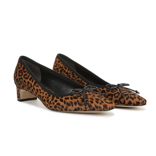 FJQNXGY Women’s Pumps Leopard Print Slip On Chunky Block Heel Pump Shoes for Women Closed Toe Ballet Flat Shoes with Bow Tie