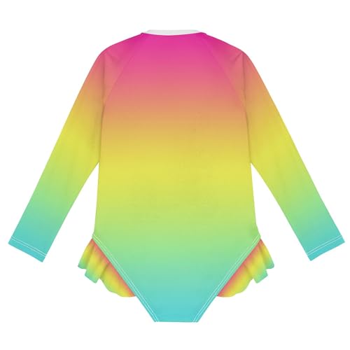 Soft Red Yellow Cyan Baby Girl Bathing Suit Long Sleeve UPF 50+ One Piece Toddler Swimsuit Size 11-12Y2