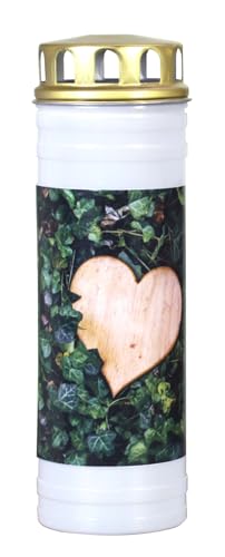 JEKA Recycling Ewiglicht Grabkerze - Motiv Efeu/Herz - Umweltfreundliche Gedenkkerze