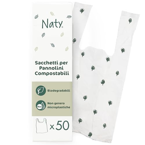 Eco by Naty Sacchetti ecologici usa e getta - Sacchetti per pannolini per bambini, 100% compostabili e biodegradabili (confezione da 50 pezzi).