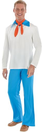 Party City Fred Men's Scooby-Doo Costume - Long Sleeves Shirt, Bell Bottoms Pants, Scarf - Halloween, Birthday Parties, Themed Events