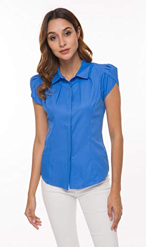 Womens Collared Button Down Shirt Tulip Sleeve Blouse White Stripe 2