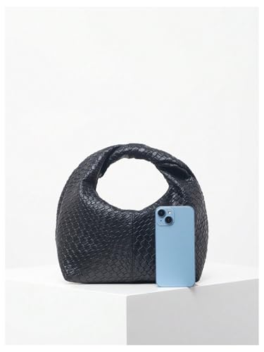 Image of Verdusa Women's Ruched Hobo Mini Handbag Clutch Purse Dumpling Pouch Bag Woven Black One-Size