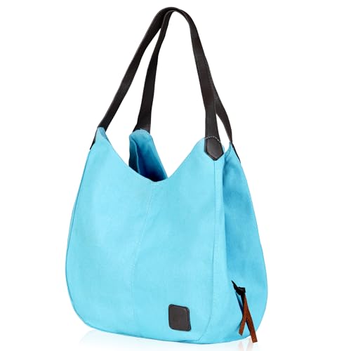 Image of HUGGI Hobo Bags for women | Canvas Material with improve strap & zipper | Elegant hand bag for women in office, function | 33 x 12 x 32 cm (canvas Blue)