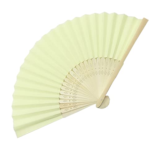 Woohome 15 PCS Hand Fan Foldable Paper Fan for Dancing Part, Picnic, Wedding Party Gift, Guest Favour Wedding Decoration (Light Yellow) - Image 2