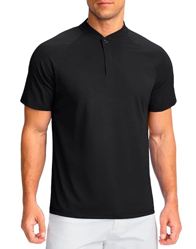 Viodia Mens Golf Shirts Henley Collarless Quick Dry Summer Shirt Casual Short Sleeve Moisture Wicking Polo T Shirts