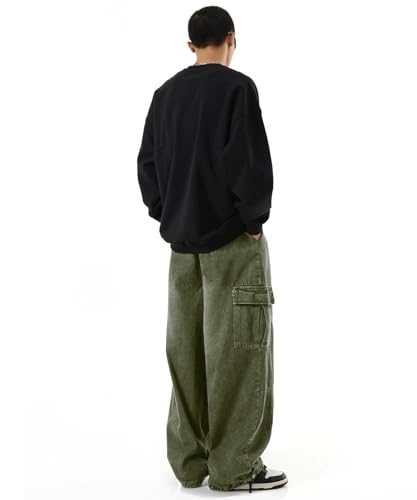 Men's Vintage Washed Cargo Jeans, High Waist, Baggy Wide Leg, Unisex Streetwear with Multiple Pockets3