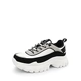 DREAM PAIRS Women Platform Chunky Fashion Sneakers Walking Lace-Up Comfortable Sport Stylish Lightweight Classic Casual Work Tennis Shoes,Size 8,Black/White,DWUMFN2521