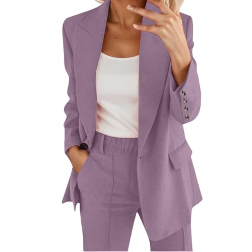 GOSEAGOTOFUN Blazer Sets Women 2 Piece Outfits Plus Size One Button Slim Fit Dressy Blazer Straight Leg Pants Business Suits