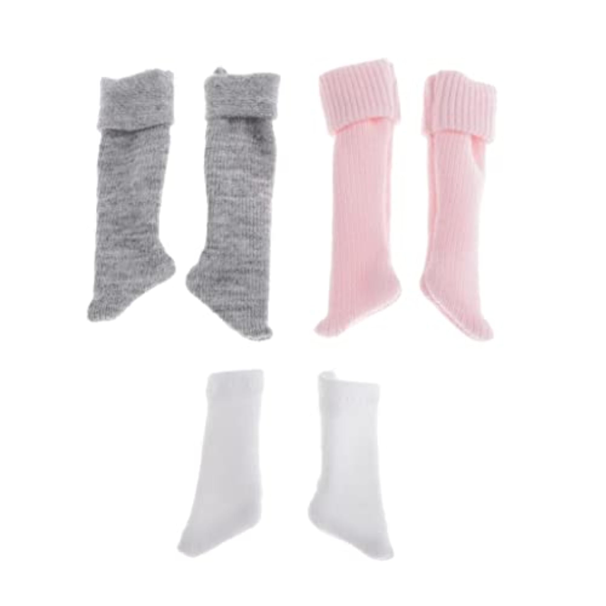 1/6 Scale 12" Figure Socks, White, Pink & Gray, 3 Pairs