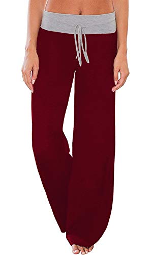 Image of AMiERY Women's Comfy Casual Pajama Pants Floral Print Drawstring Palazzo Lounge Pants Wide Leg