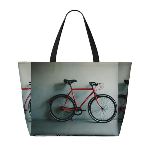 Retro bicycle pattern Beach Tote,Extra Large Beach Bag with Pockets Tote Bag Women Oversized Pool Bag Travel Essentials2