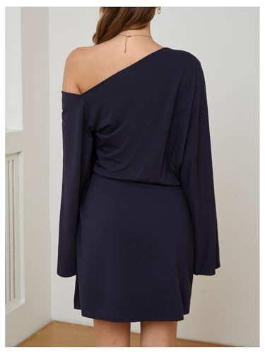 Image of SOLY HUX Women's Asymmetrical Mini Dress Off The Shoulder Long Sleeve Casual Bodycon Dresses