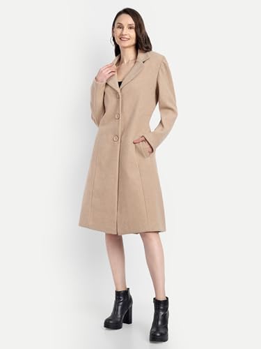 Image of HAUTEMODA Women Tweed Winter Coat Trench Long Sleeves Over With Pocket Single Breasted (2Xl, Beige)