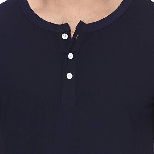 Image of London Hills Henley Neck T Shirt for Men | Tshirt for Man | T Shirt for Men | Mens Casual T Shirts | Cotton Blend Solid Half Sleeve Button Neck Slim Fit Casual Tee