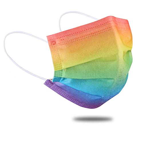 DIOLV 50 Stück Regenbogen bedruckte Einweg-Gesichtsmasken für Erwachsene 3-lagige Gesichtsmaske Farbverlauf Regenbogen