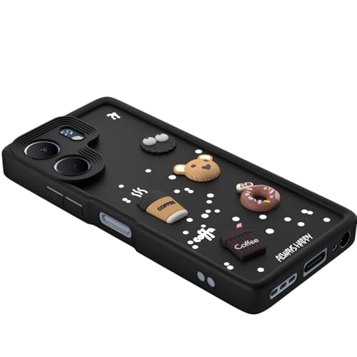 Image of Bintage Cute Fun Taddy| 3D Ball Bear| Donut| Coffee Rubber Case Camera Protection Back Cover Compatible for Oppo A5x 5G - Black