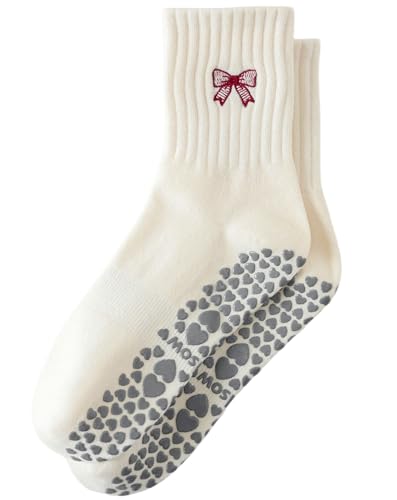 Image of Yawlsow Pilates Grip Socks for Women Yoga Grippy Socks Cute Barre Non Skid Athletic Crew Sticky Sock Workout Hospital