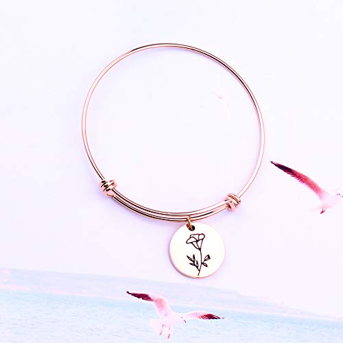 Image of Detailed Personalized Birth Flower Bracelet Birth Month Mom Bracelet Birthday Gift for Her (Sep.-morning glory RG bracelet)