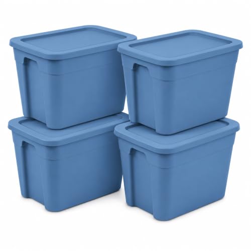 Image of 4-Pack 18Gal Stackable Storage Totes with Lids, Blue for Home & Dorm