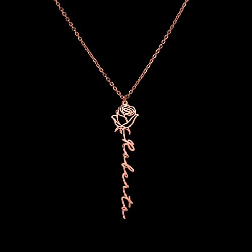 Stainless Steel Dainty Rose Flower Custom Name Pendant Necklace Natural Flowers Element Personalized Nameplate Jewelry2
