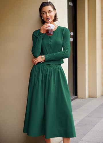 Image of Panadila Womens 2 Piece Lounge Sets Matching Vacation Outfits Ribbed Button Down Cardigan and Elastic Waist Skirt Sets