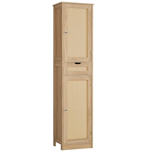 Iwell Tall Narrow Storage Cabinet with Doors, Rattan...