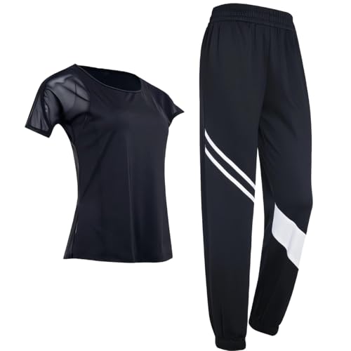 Haut manches courtes et pantalon noir ensemble pilates XXL femme