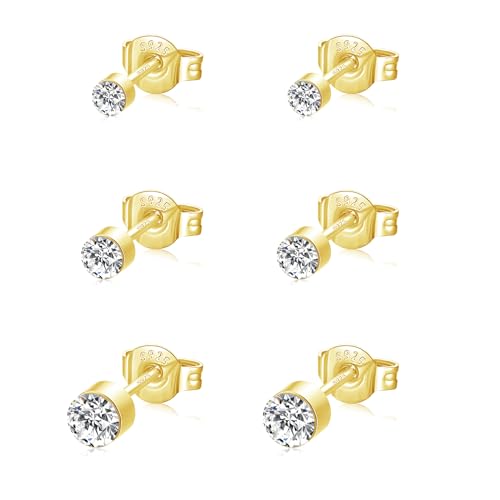 Boucles d'oreilles tiges argent 925 anti-irritation avec pierres en zirconium