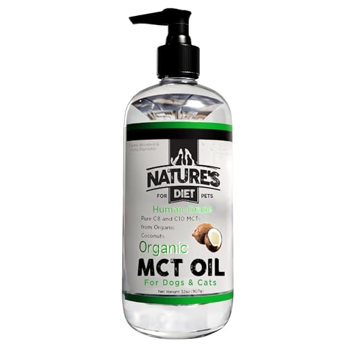 Natures Diet Organic MCT Oil for Dogs and Cats 32 oz (907g) Human Grade Pure C8 and C10 MCTs from Organic Coconuts