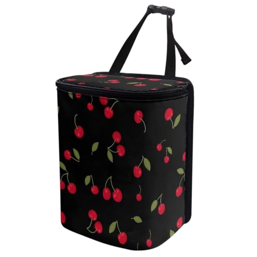 Image of Talayituse Cherry Leaf Print Car Trash Can with Lid, Leak Proof Auto Trash Bag Hanging Vehicle Garbage Can Multipurpose Storage Container for Back Seat Road Trip