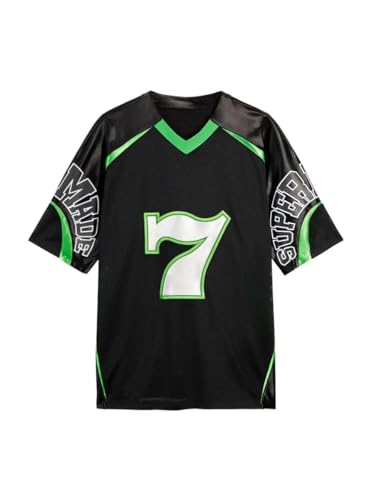 Men's Jersey Shirts Number 7 Graphic Sports Oversized Short Sleeve Streetwear Y2k Summer Tees Tops (US, Alpha, Large, Regular, Regular, Black)