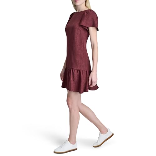 Image of DKNY Women's Flowy Short Sleeve Ruffle Hem Dress