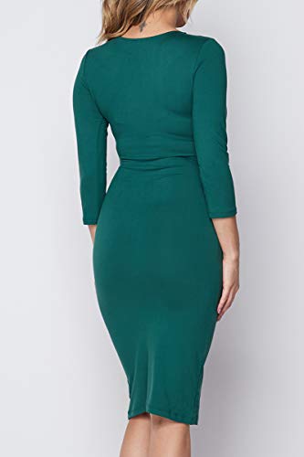 Image of ICONOFLASH Women's 3 /4 Sleeves Midi Bodycon Dress Crew Neck Fitted Dresses with Plus Size Options