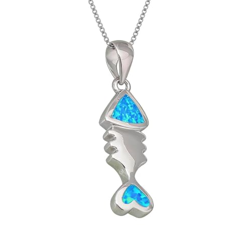 Collier arête de poisson en nacre bleue et finition or blanc K précieux