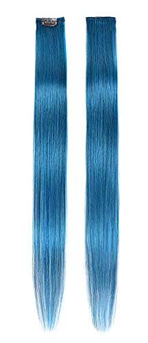 Image of Reusable Coloured Hair Streaks Extensions For Women Hair Coloured Hair Extension For Girls Set of 2 Pcs (Blue)